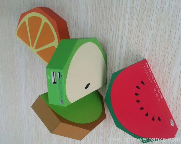 Colorful Fruits Design Universal 3000mah USB Power Bank for Mobile Phone 3 Fruit-Design Rubber-Oil Power Bank for Youth Retail