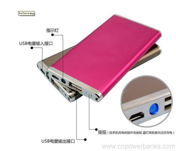 6000mah portable mobile universal USB ultra slim power bank charger 3 Ultra-Slim Aluminum Power Bank with LED Torch