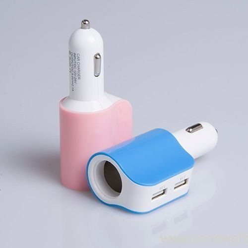 Multi car charger dual usb car charger with 12v socket 3 Car Charger Splitter with Extra 12V Socket